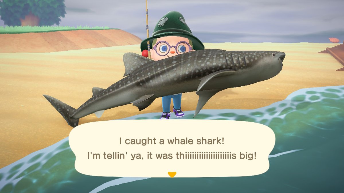 BrickMethod's tweet photo. What the?!  Just caught a #whaleshark!  @hybridtrendz  #AnimalCrossing #ACNH #NintendoSwitch https://t.co/02HTNSrIbN