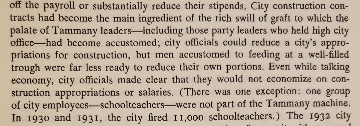 This is in the section outlining the economic woes of NYC's government in the first year's of the Great Depression. This specific form of cost-cutting is rather familiar.