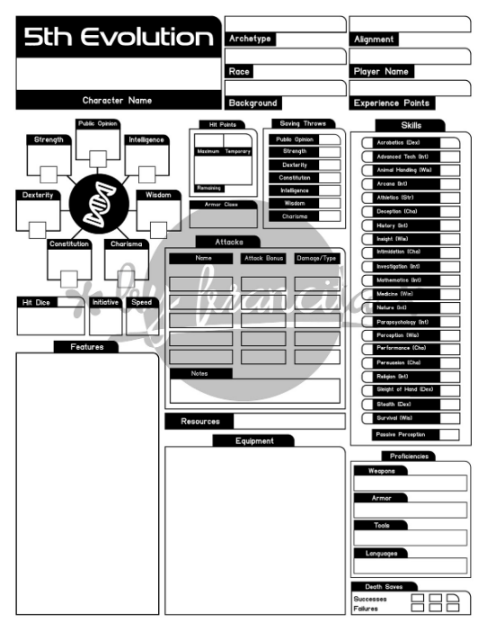byfrancita's tweet photo. Now in #charactersheetshowcase we have 5evo by Limitless Adventures, a #dnd5e hack about superheroes. I really like the dna part with the stats!! see more: https://t.co/pJx7gXS7Uc https://t.co/Yjcrqq2zwm