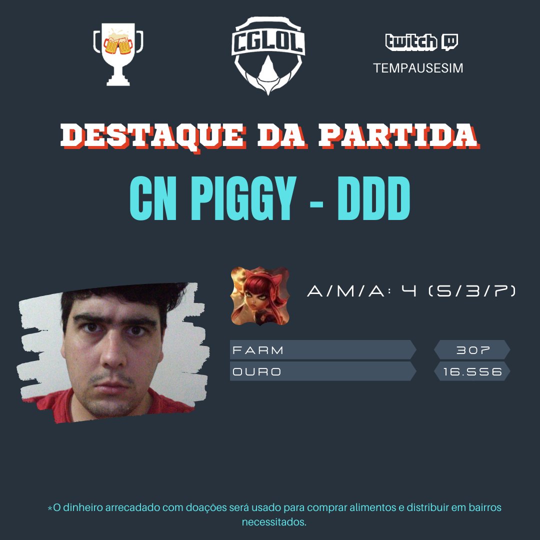 cgloloficial's tweet photo. Se liga no destaque da segunda partida!

Cn Piggy da DDD 1v9 levou essa #GoDDD https://t.co/f0h3kRP7c6