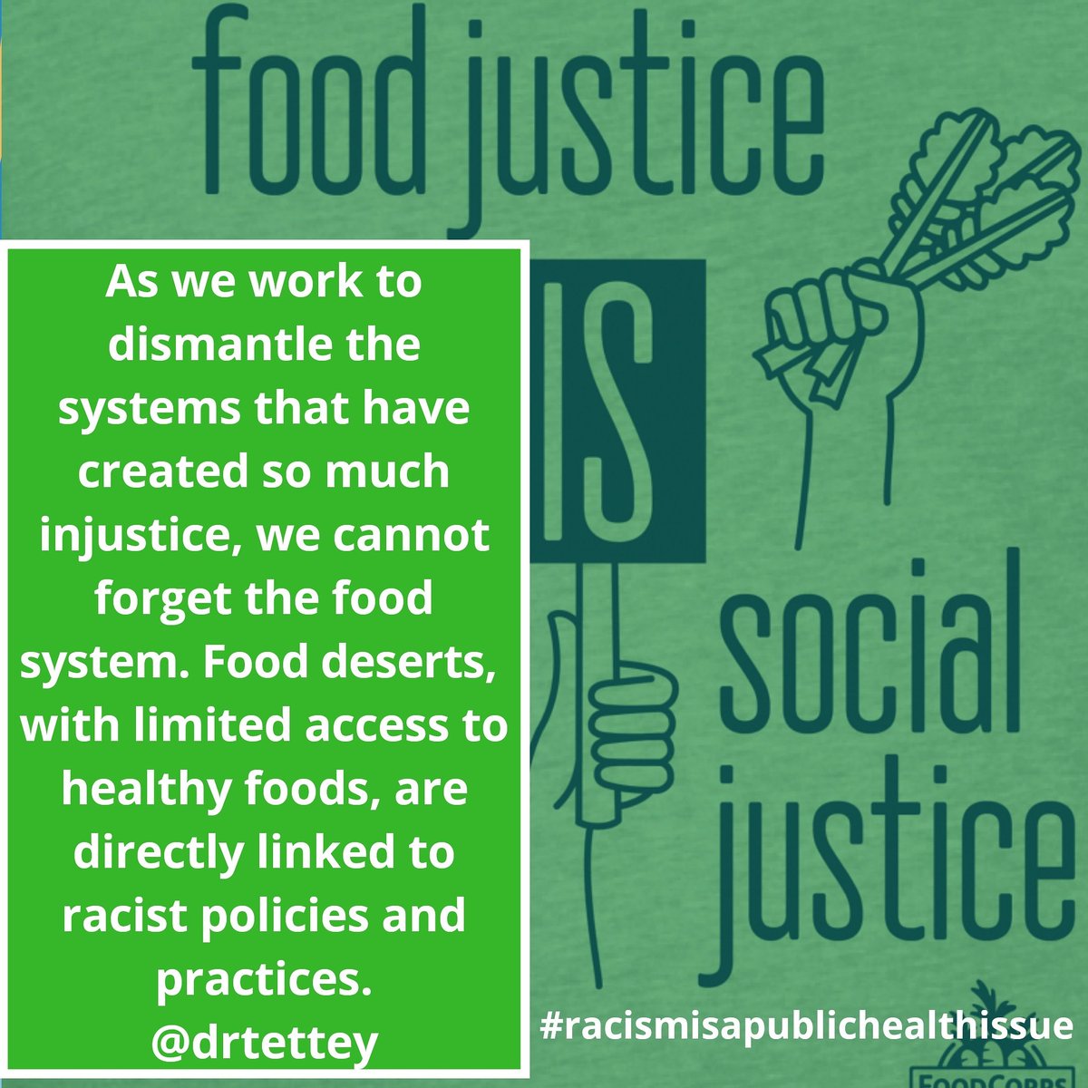 As we work to dismantle the systems that have created so much injustice, we cannot forget the food system. Food deserts, with limited to no access to healthy food, are the result of racist policies and practices. #RacismIsAPublicHealthCrisis #HealthDisparities