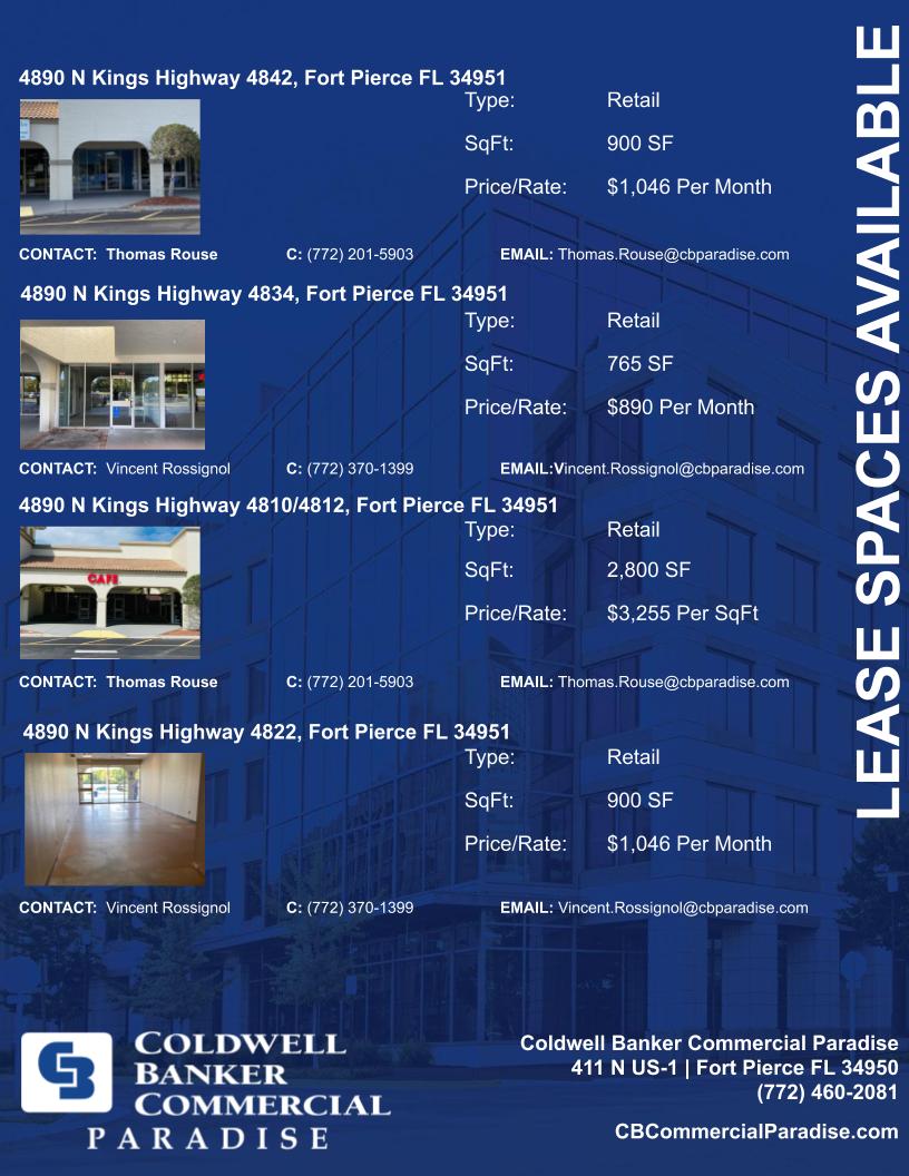 Multiple units for lease in Indrio Crossing Plaza! Take a look!
#CRE #CREnews #Commercial #Indianrivercounty #ForLease #Retail #Office #Saintluciecounty #Treasurecoast #Florida #FortPierce