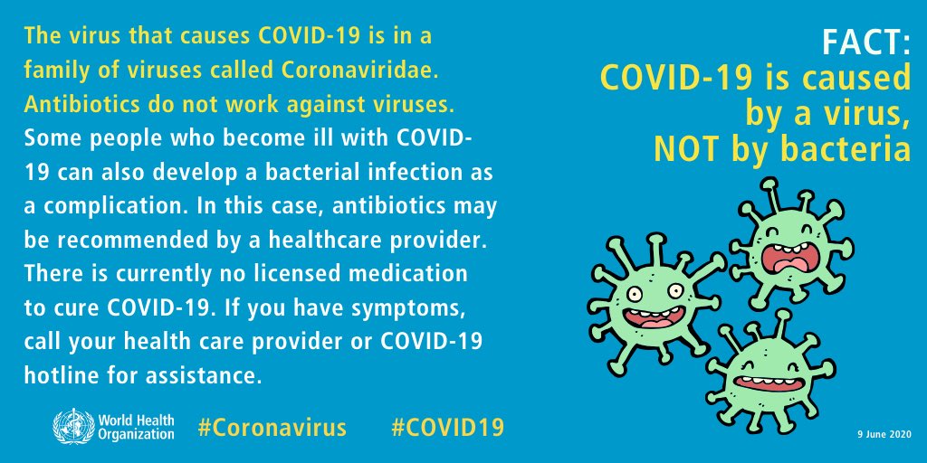 FACT: #COVID19 is caused by a virus. NOT by bacteria. More: bit.ly/COVID19Mythbus… #coronavirus #KnowTheFacts