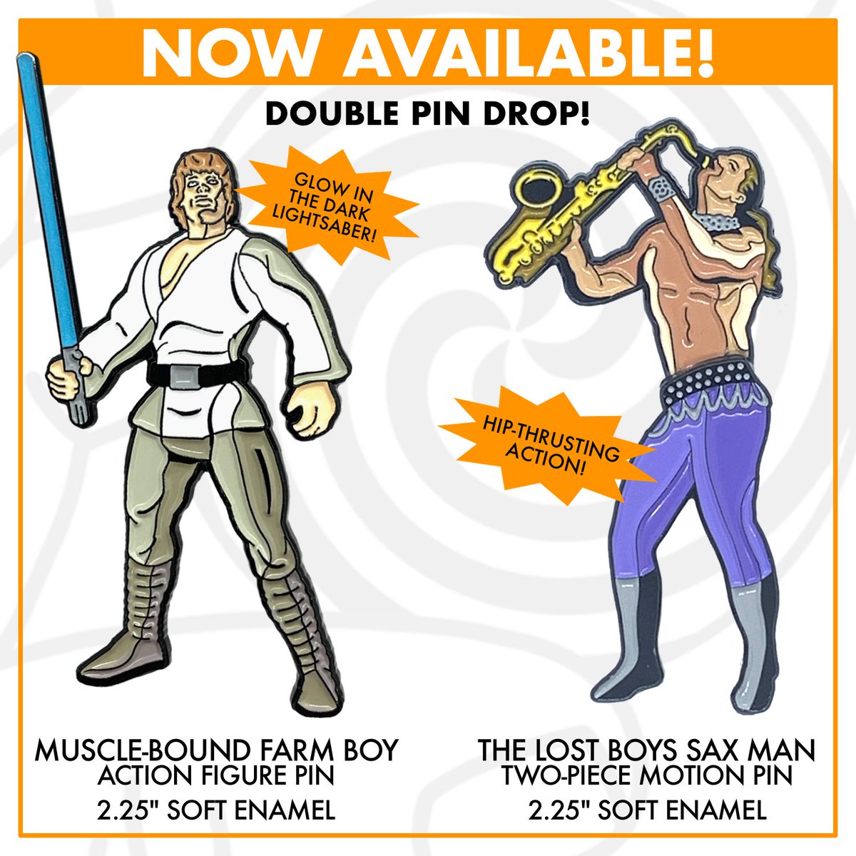 nerdmatters's tweet photo. DOUBLE HUNKY PIN DROP!
Both pins are now available in the Nerdmatters Etsy shop. Link in profile.
#starwars #lukeskywalker #poweroftheforce2 #kenner #hasbro #thelostboys #lostboys #saxman #sexysaxman #timcappello #pin #pins #enamelpin #enamelpins #pingame #nerdmatters https://t.co/tYCj8VIj3j
