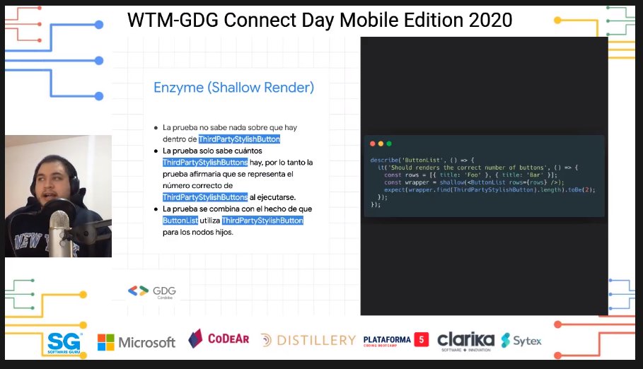 SomosCodear's tweet image. Acá podemos ver un ejemplo de cómo funciona el #testing a través de #Enzyme, desde el paradigma de renderizado superficial. #ConnectDayMobileEdition @sanchez_ata