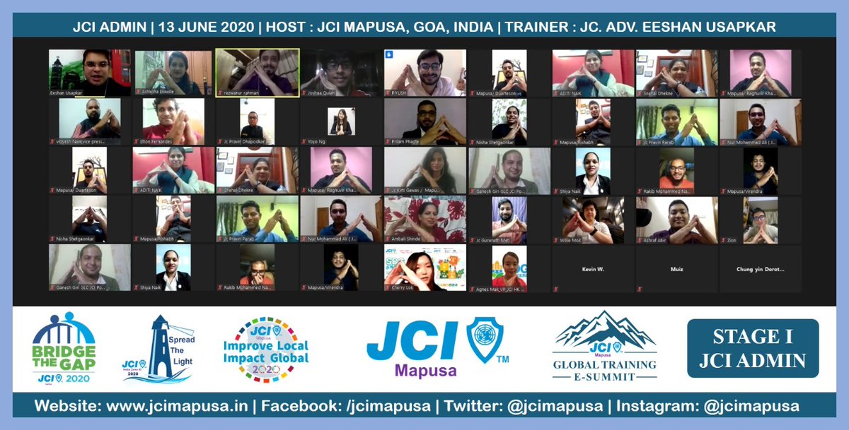 JciMapusa's tweet photo. JCI Mapusa conducted the first ever international training session on "JCI ADMIN" as a part of the Global Training E-Summit initiated by JCI Mapusa for participants from 10  different countries. 
#jci #Training https://t.co/s3z8hYYCJh
