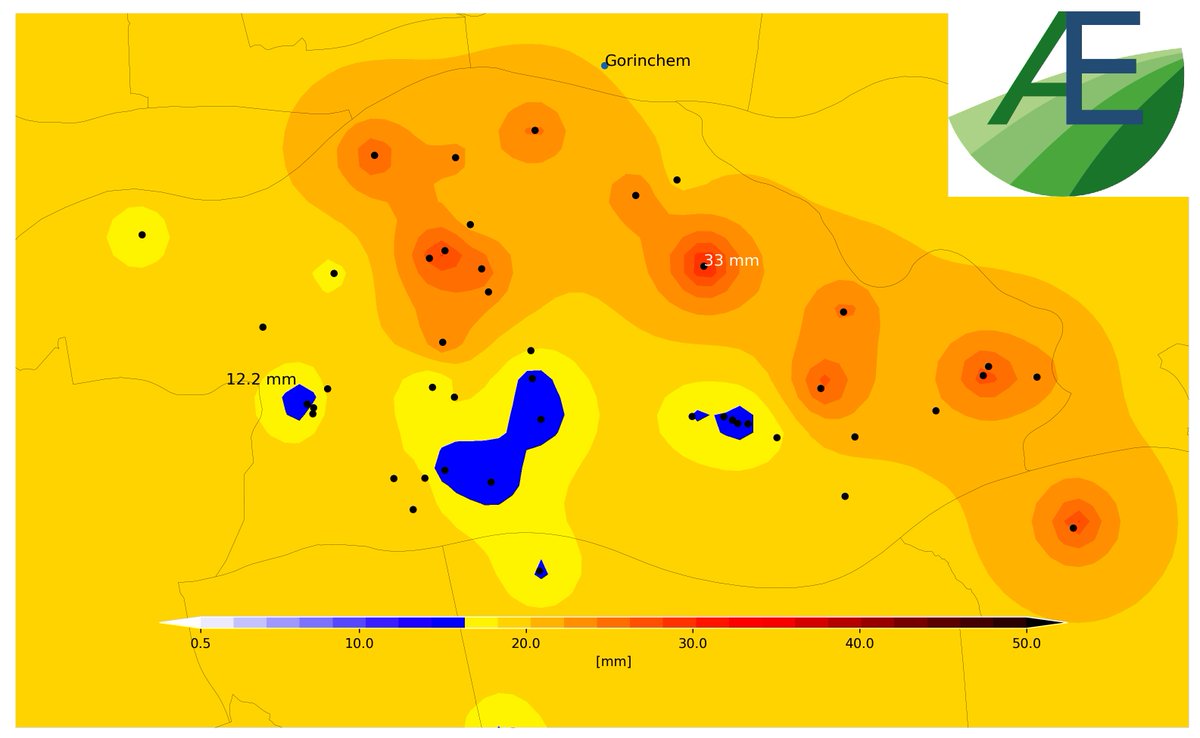 De buien van gisterenavond hebben duidelijk hun spoor nagelaten. In de gemeente Altena 20 mm verschil op 10 kilometer tussen de hoogste en laagste waarde! 

En daarom is lokaal, betrouwbaar meten belangrijk. agroexact.com

#akkerregen #verschillen #onweer #AtmoNetwork