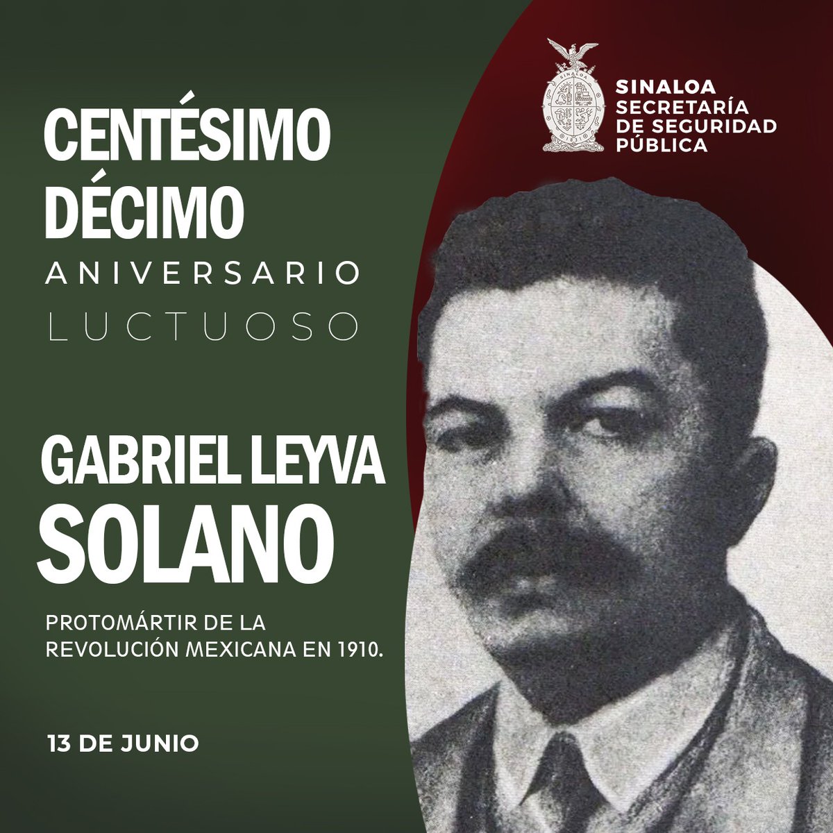 Hoy recordamos a Gabriel Leyva Solano, ilustre sinaloense luchador de la  Revolución Mexicana en su 110 Aniversario Luctuoso. #SSPSinaloa