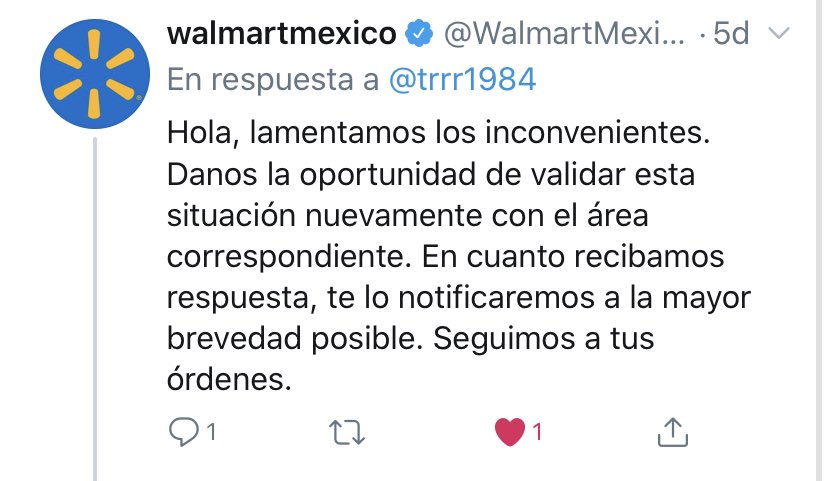 trrr1984's tweet photo. @WalmartMexico Les escribí hace 5 días ( no han respondido) por el chat de su página no responde, por teléfono tampoco , que hago ? Diario me llegan correo con ofertas creen que dan ganas de seguir comprando con ustedes ? Mi número de pedido es 100154473024 https://t.co/CTLB4lNDir
