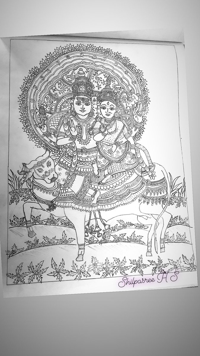 @sharvanishiv_ @punarutthana @RealPushpendra @Pushpen32565228 @Pushpendraamu @findingtemples @mariawirth1 @Enigma7900 @HinduDharma1 @HinduTempleLive @SanataniV My art .. Lord Shiva Parvathi on Nandi 🙏