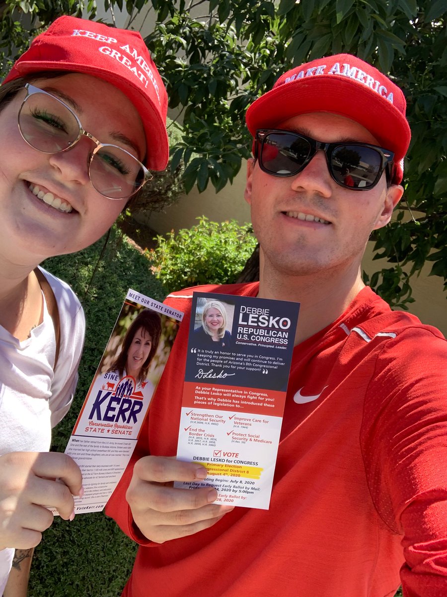 Christ0pherAZ's tweet image. Felt great to be back on the ground here in the West Valley with my team of volunteers getting the word out (safely!) about @realDonaldTrump and our very own amazing Republicans like @DebbieLesko and @SineKerr.

This is how we are going to #KeepArizonaRed in November! #LeadRight