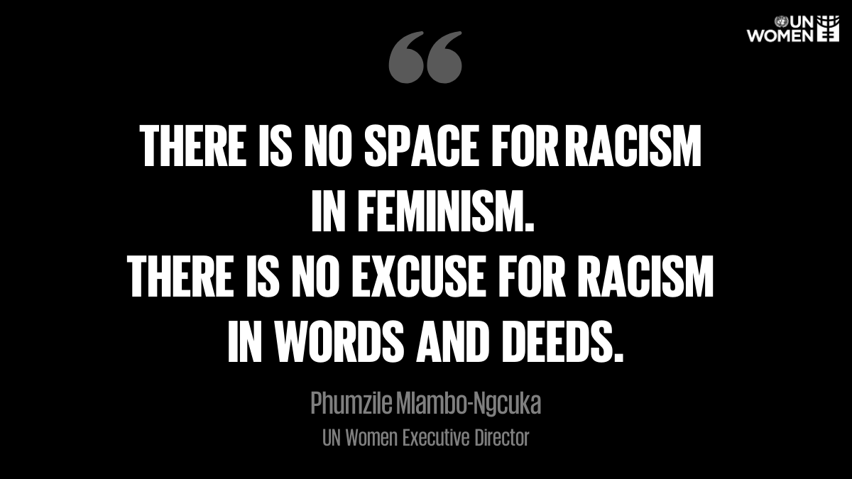 UN_Women's tweet photo. We are calling for an end to systemic racism everywhere.

All human beings are born free and equal in dignity and rights.

Let's #FightRacism and #StandUp4HumanRights every day until everybody can live without fear of exclusion or violence. #BlackLivesMatter https://t.co/iTQWpWbOAY