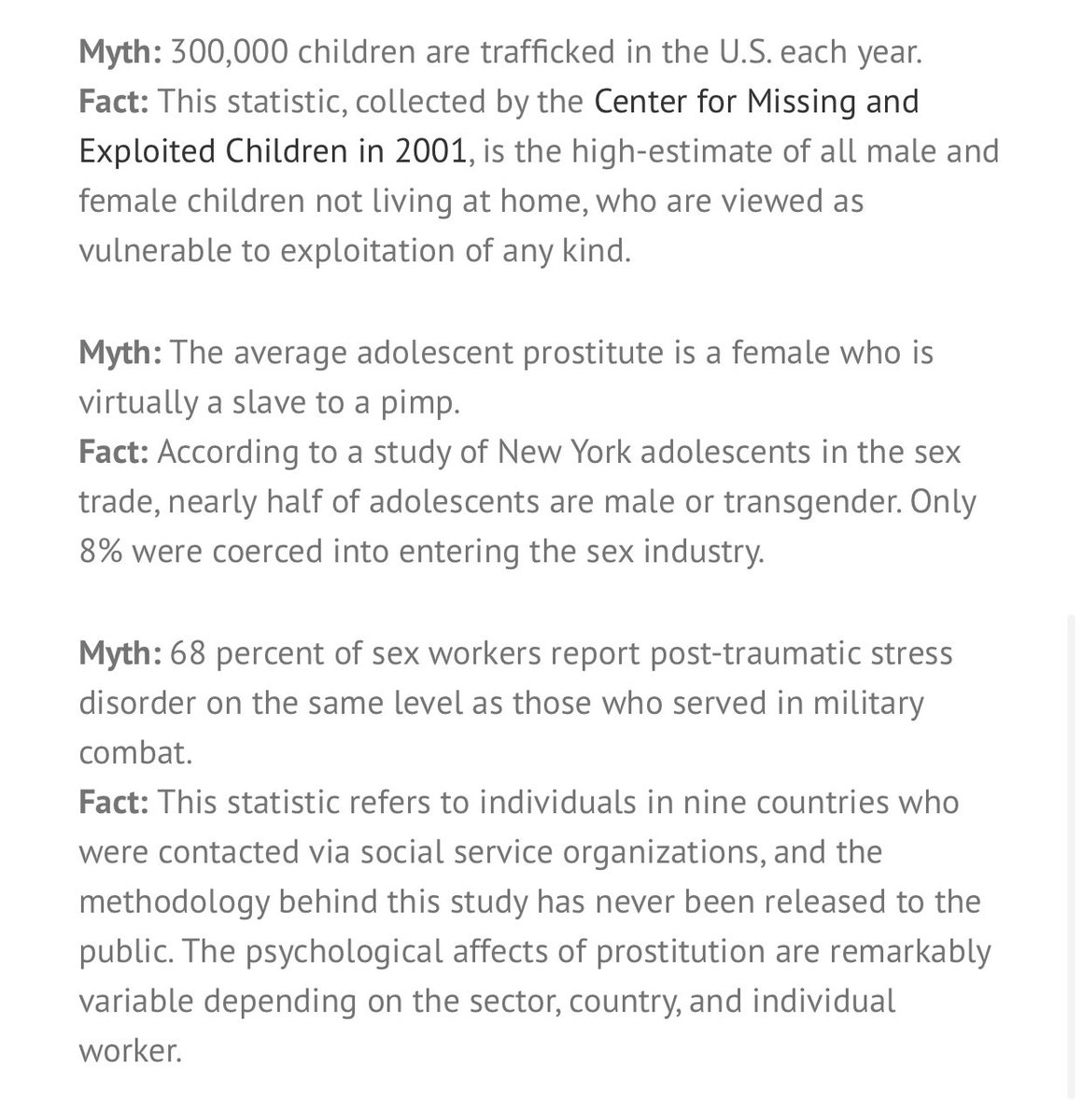 MYTHS AND FACTS ABOUT SEX WORK AND THE SEX TRADE:Provided by  @swopusa’s website!