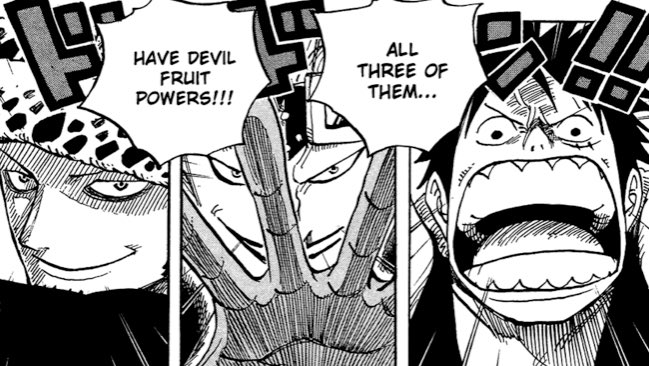 i knew i had seen these three shown in a similar panel so i had to dig for it but chapter 504 vs 974  damn that 2 year timeskip did them good