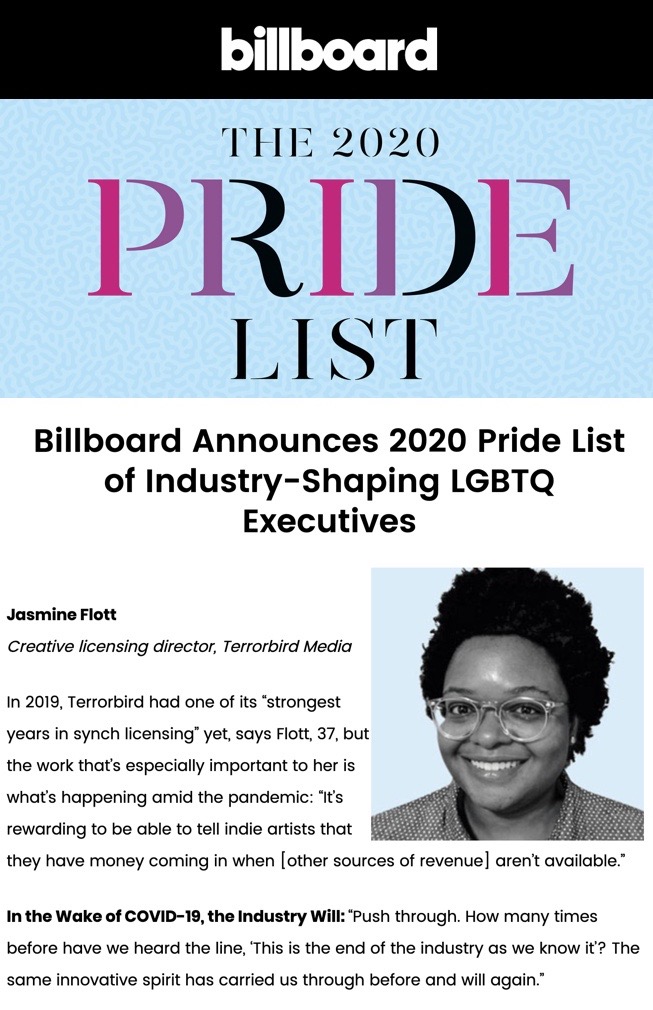 Yup! Jasmine Flott is an Industry-Shaping Executive, an incredible creative, an advocate for independent artists, and we are so lucky to have her on our team! Thanks <a href="/billboard/">billboard</a> @BillboardPride for recognizing + celebrating Jasmine's awesomeness! 🌈🎶 Congrats to all the honorees!