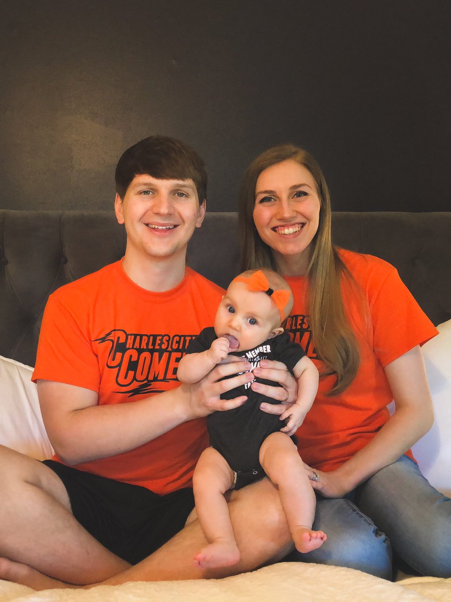 PagetheTeacher's tweet photo. The newest member of the Charles City Comets family! I will be in the classroom, Jacob will be in the wrestling room as a volunteer coach, and Lauren will be the Comet cheerleader! 🧡 She is ready for the #CharlesCityExperience @CharlesCityCSD https://t.co/6XTkhClL6d