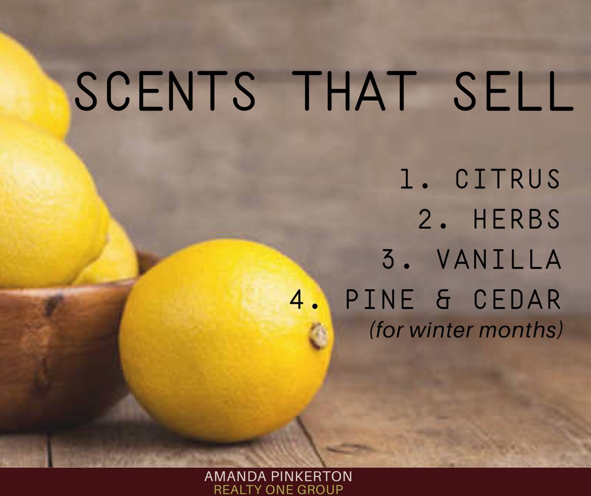 Selling your home? First and foremost, make sure it’s cleaned from top to bottom. But comforting scents can help. Here are the top 4:

#realestate #arizonarealtor #realestateagent #realtor #scents #scentsthatsell #saturday#saturdaytips #selling #sellers