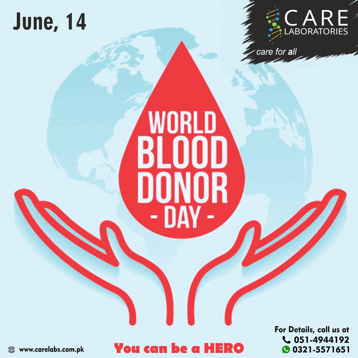 AnjumMahmoodQu1's tweet photo. Team CARE Laboratories pays tribute to the blood donors.
During Covid-19 Pandemic donate blood/plasma to save lives.
#14June #WorldBloodDonorDay #BloodDonationSavesLife #BeAHero #Save_Lives
#Gettested #CARE_Laboratories #PHC_Registered #ISO_Certified https://t.co/epRGZOyt9F