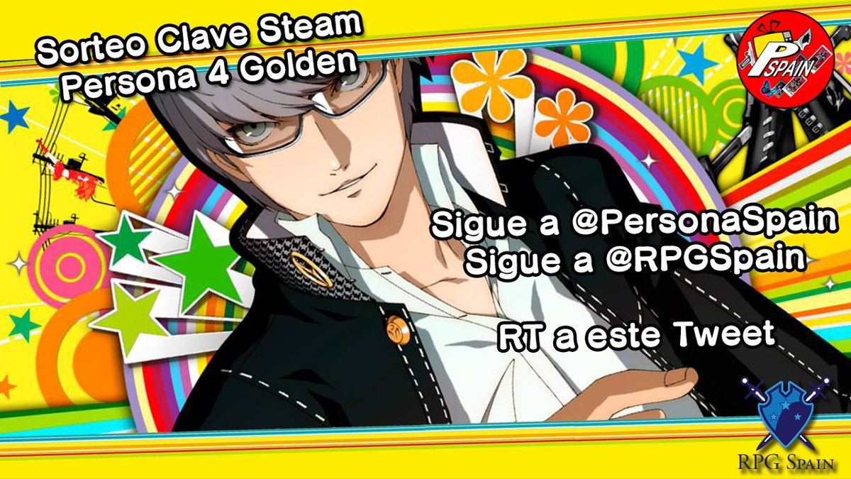 PersonaSpain's tweet photo. 🎉SORTEO Persona 4 Golden🎉¡Tricksters! Para celebrar el lanzamiento de #P4G en #PC y en colaboración con @RpgSpain sorteamos una clave para Steam. 
Para participar:
➡️Sigue a @PersonaSpain 
➡️Sigue a @RpgSpain 
➡️RT a este tweet
Bases del sorteo: https://t.co/BVvB5k5YTt
¡Suerte! https://t.co/XULt500aJC