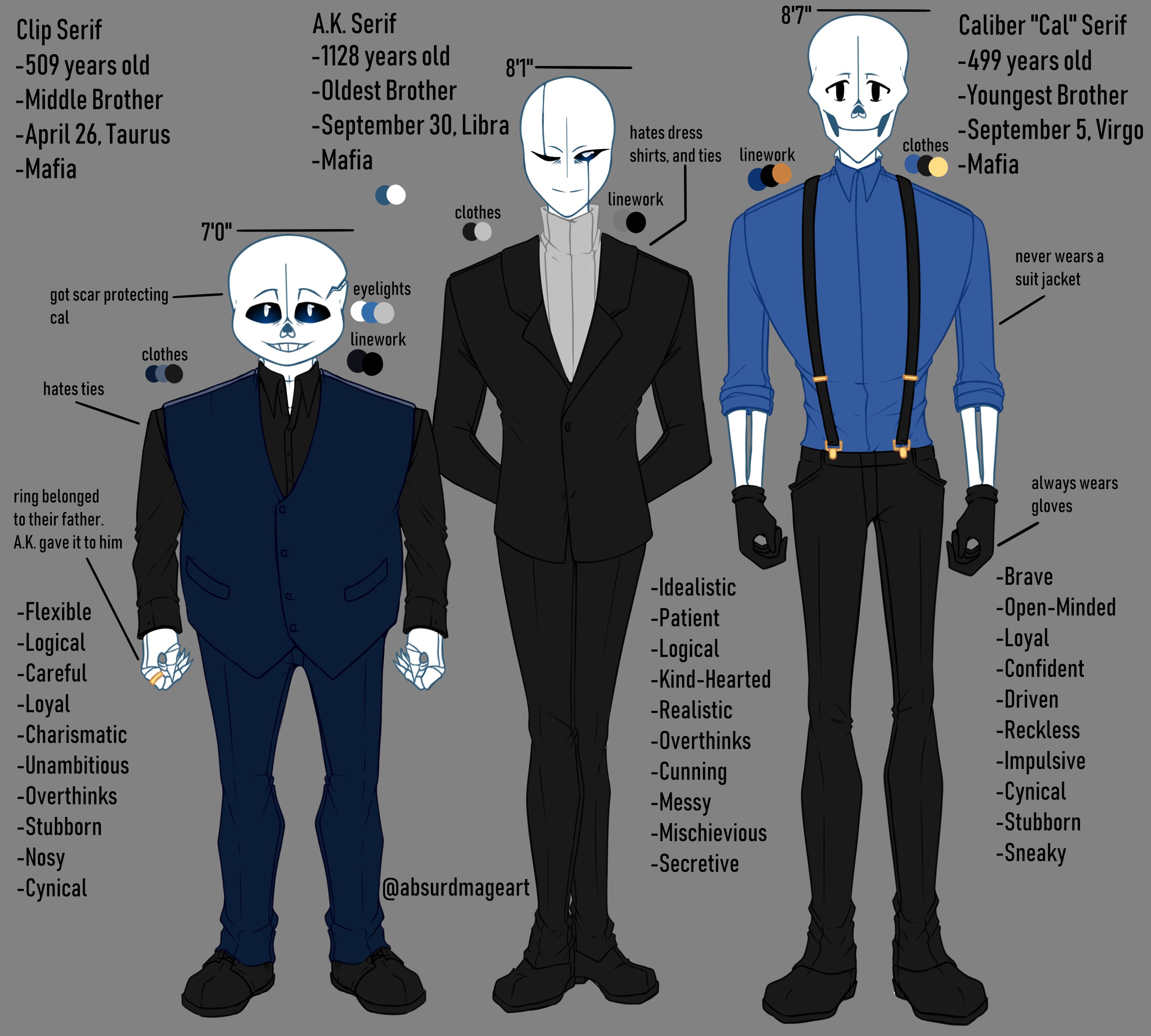 Absurdmage Art I Always Forget To Post These Things Somewhere A Headcanon Sheet I Made For Tumblr Clip A K And Caliber Undertale Undertaleau Mafiatale Sans Gaster Papyrus Art Myart Digitalart