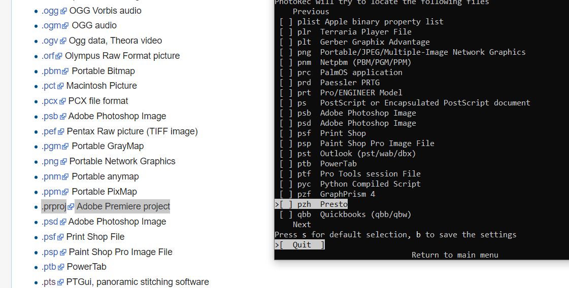 0lli_e's tweet image. Can someone explain me how I can make #testdisk make search for adobe premiere project files? Cant find the entry when using application. #datarecovery #help #prpoj #adobepremiere