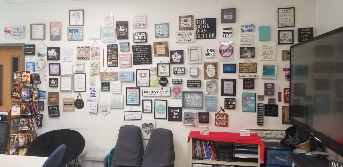 Readinggab's tweet photo. I love this wall in my classroom.  It keeps growing every year.   During the closure I had a student email me to say she misses the wall.  ❤ https://t.co/JXDJqX8e4w