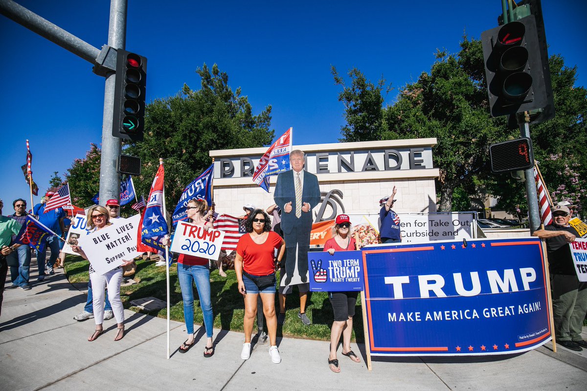 There were two rallies here in  #Temecula yesterday: one, a pro-Trump/Police rally by the Promenade Mall, and the other, a  #BlackLivesMatter   protest at the Temecula Pond, just 1.8 miles up the road, and infamous for being a location of local political activism.