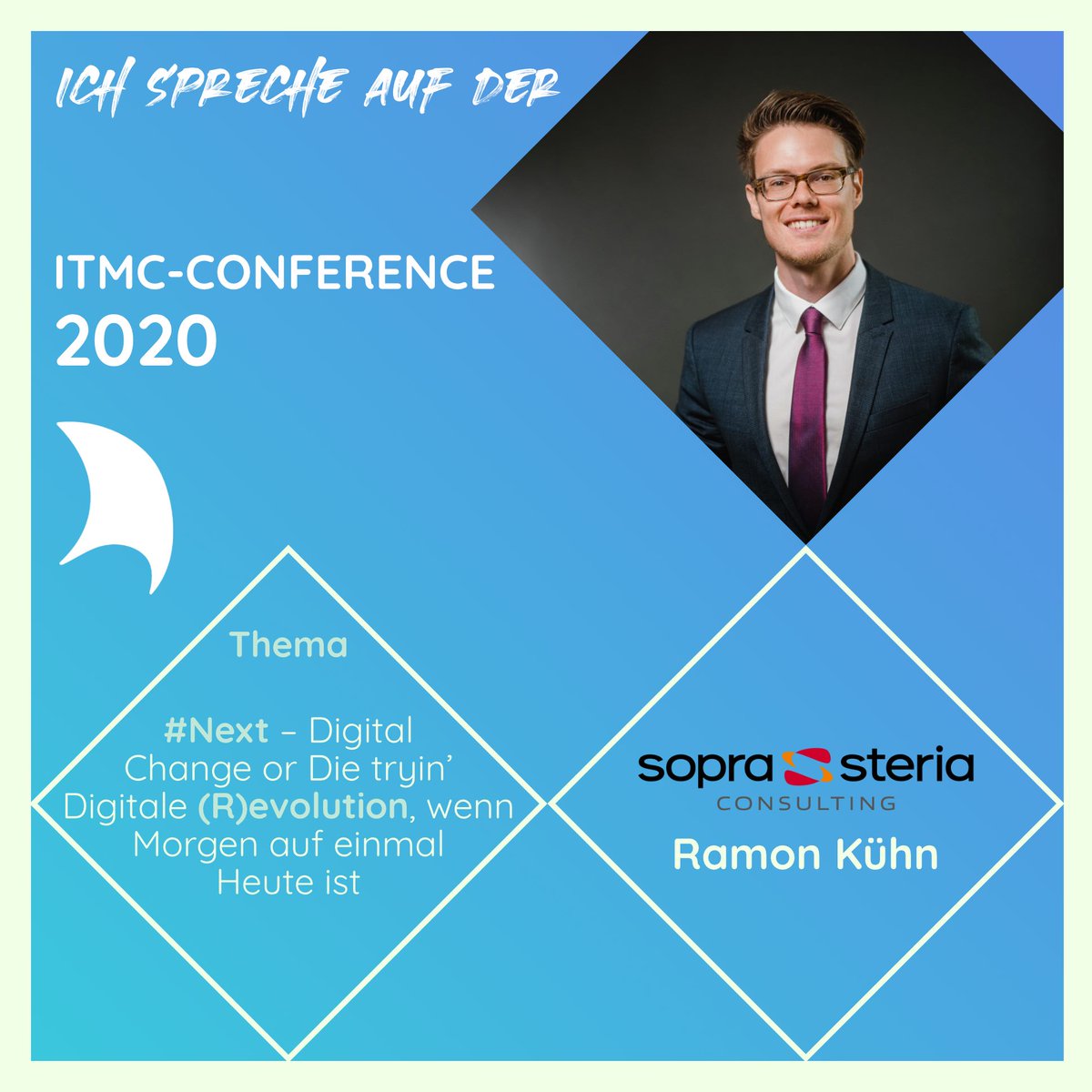 Unser nächster Vortrag wird von Ramon Kühn von Sopra Steria gehalten.
In seinem Vortrag geht es um gesellschaftliche Fragen und Herausforderungen. Denn das Aufschieben auf Morgen kann ganz schnell #heute sein.
Näheres dazu gibt es am 24.06 um 18:05 Uhr.
Schaltet ein!
