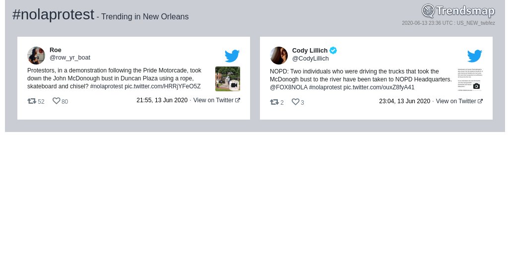 TrendsNOLA's tweet photo. #nolaprotest is now trending in #NewOrleans

https://t.co/XqDSVtypmt https://t.co/pIIGeGiibS