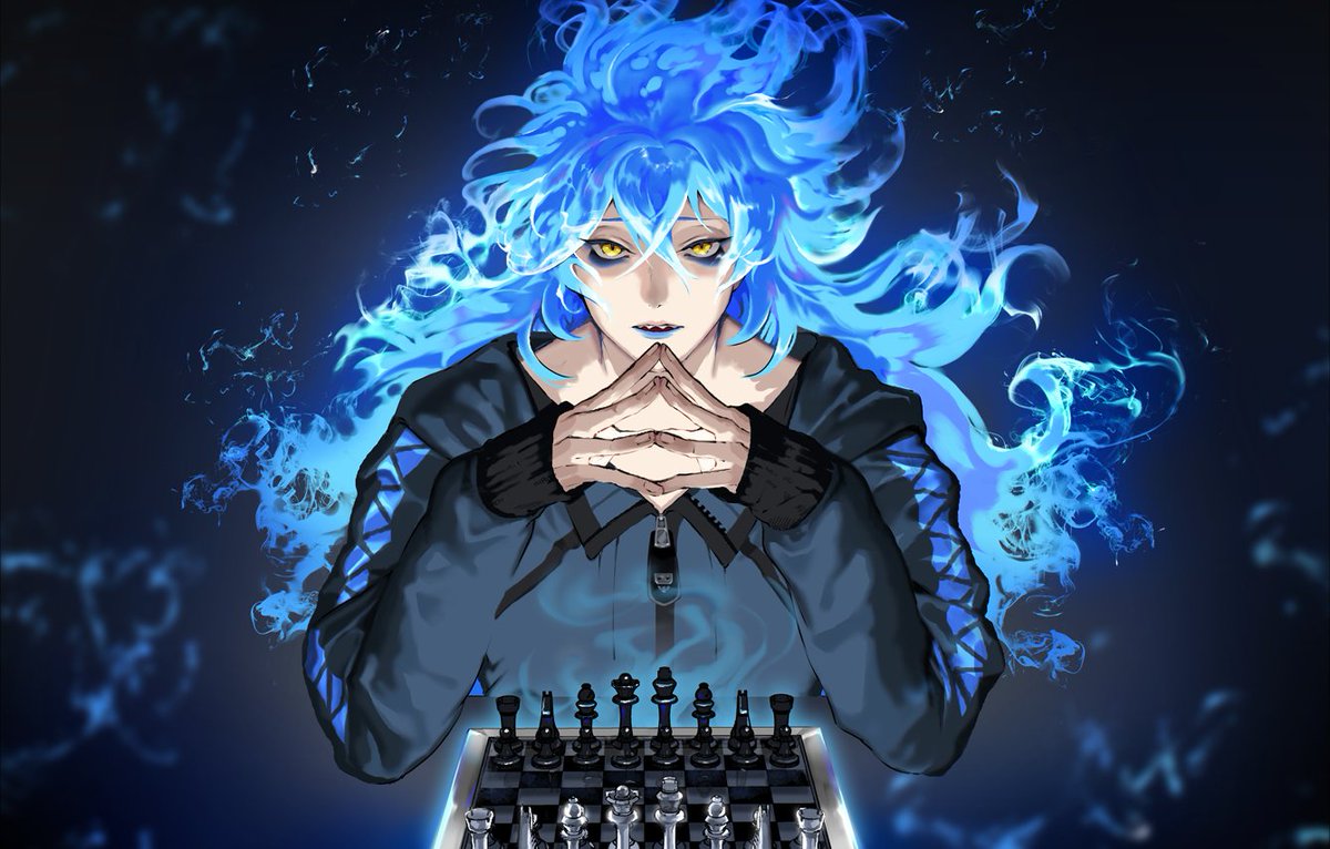 blue hair yellow eyes male focus blue lips long hair 1boy solo  illustration images