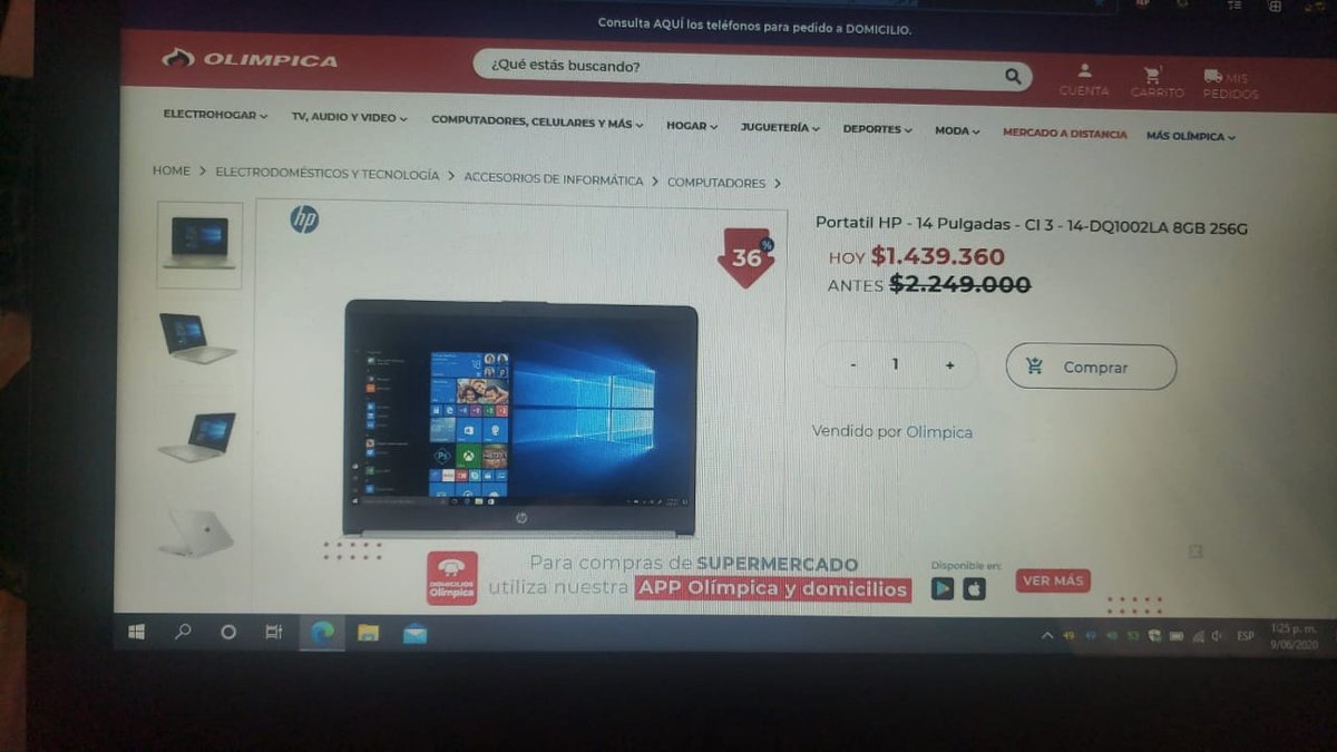 PreciosSubida's tweet photo. Supertiendas @olimpicaSA en 3 días cambió el precio de un portatil HP de $1’439.360 a $1’631.360 para ganarse la diferencia en los días sin IVA @sicsuper @DIANColombia https://t.co/MSTEv19K66
