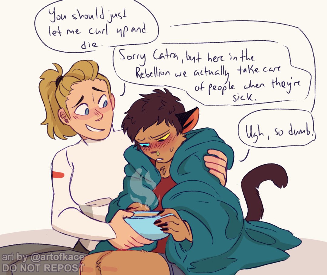 This is about 0.2 seconds before Bow and Glimmer bust in with all kinds of pillows, blankets, snacks, and games and Catra regrets every life choice she's ever made. (But also she cries a little bc she loves them all so much gdi) #Shera #catradora