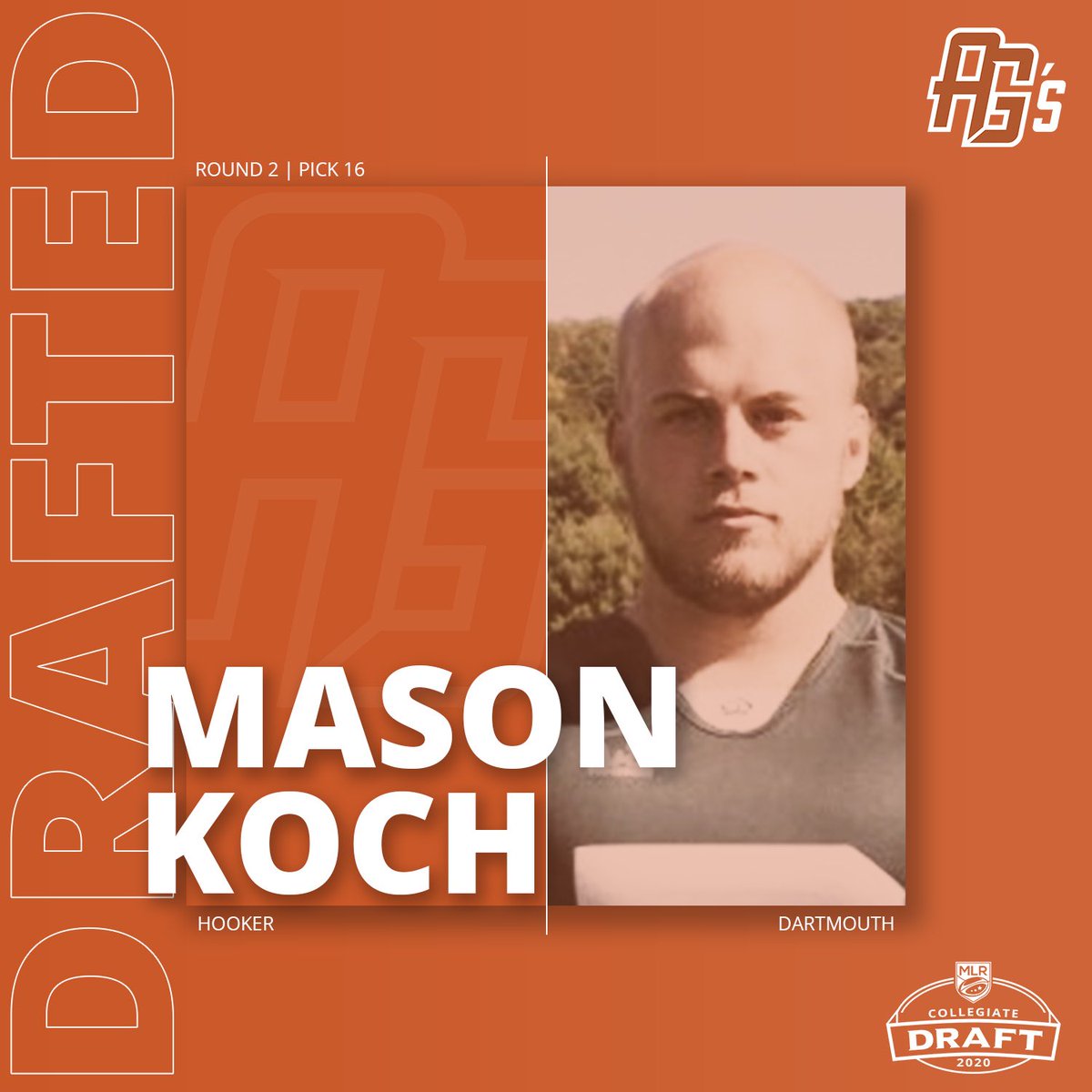 Welcome to Austin, Mason Koch! 
This strong hooker was team captain at Dartmouth and was speechless when he got the draft call! #UpTheAG’s