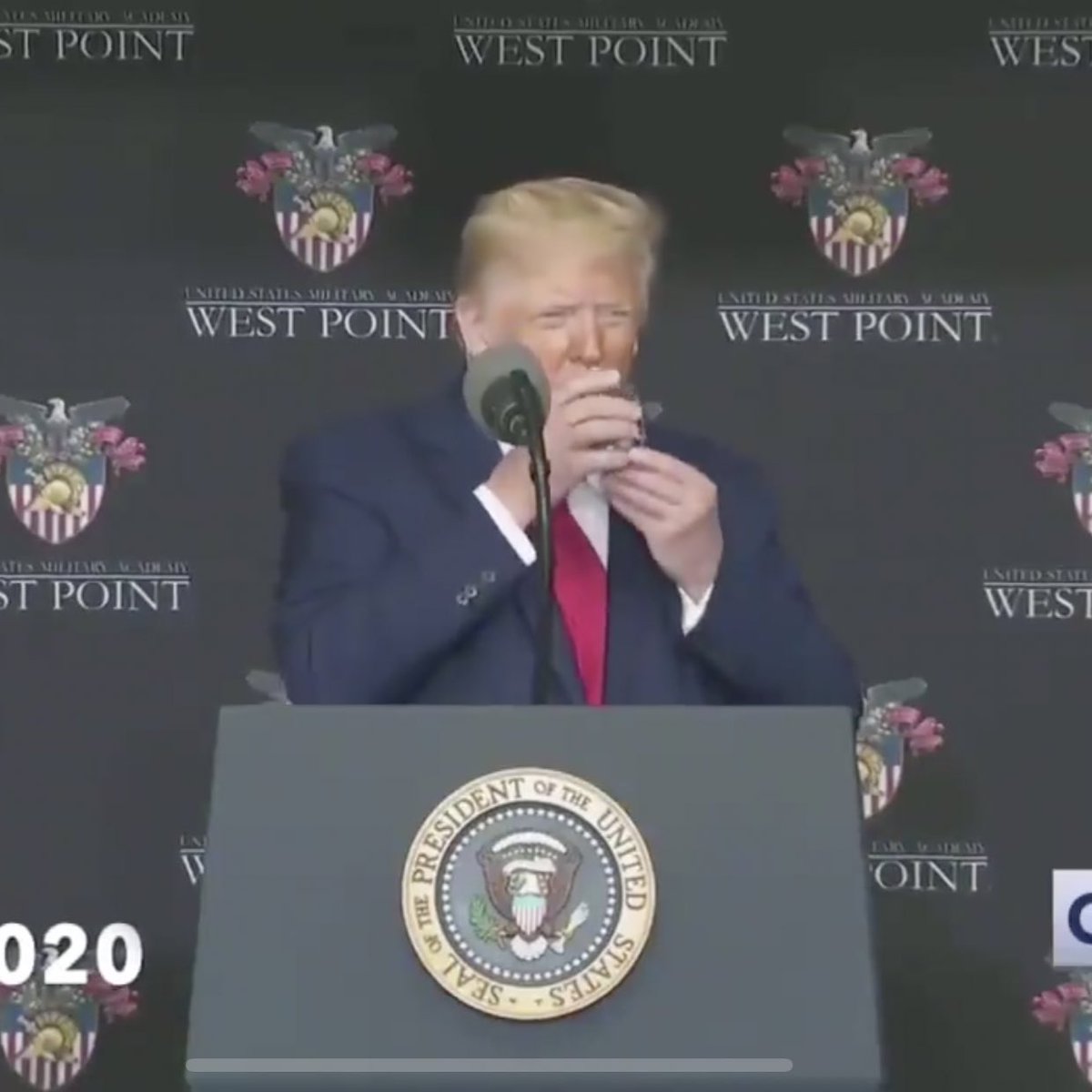 agirldanni's tweet photo. Your choices right now for President is a man who can drink out of a glass using one hand, and walk down steps unassisted OR the giant man child that holds his glass like a sippy cup &amp; needs to be escorted down a ramp, like a 3 year old #trumpisnotwell https://t.co/VexO9bFdRd