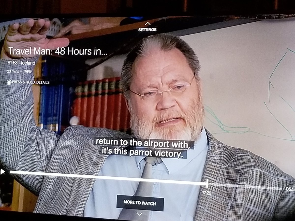 ToddFluker's tweet photo. So @RichardAyoade is this on you or @hulu for this egregious typo #FAIL? Granted the only reason a know the term #PyrricVictory is because of the classic @SamuelLJackson movie 187, but did they really think you said "parrot victory"?
Loving #TravelMan Keep up the good work! https://t.co/uir8m0f8Tu