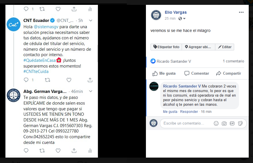 Veremos si se me hace el milagro con esta OPERADORA "CNT" aqui uno mas de los clientes que han sido perjudicados por esta Operadora, no lo digo yo, lo dice el mismo ABONADO.