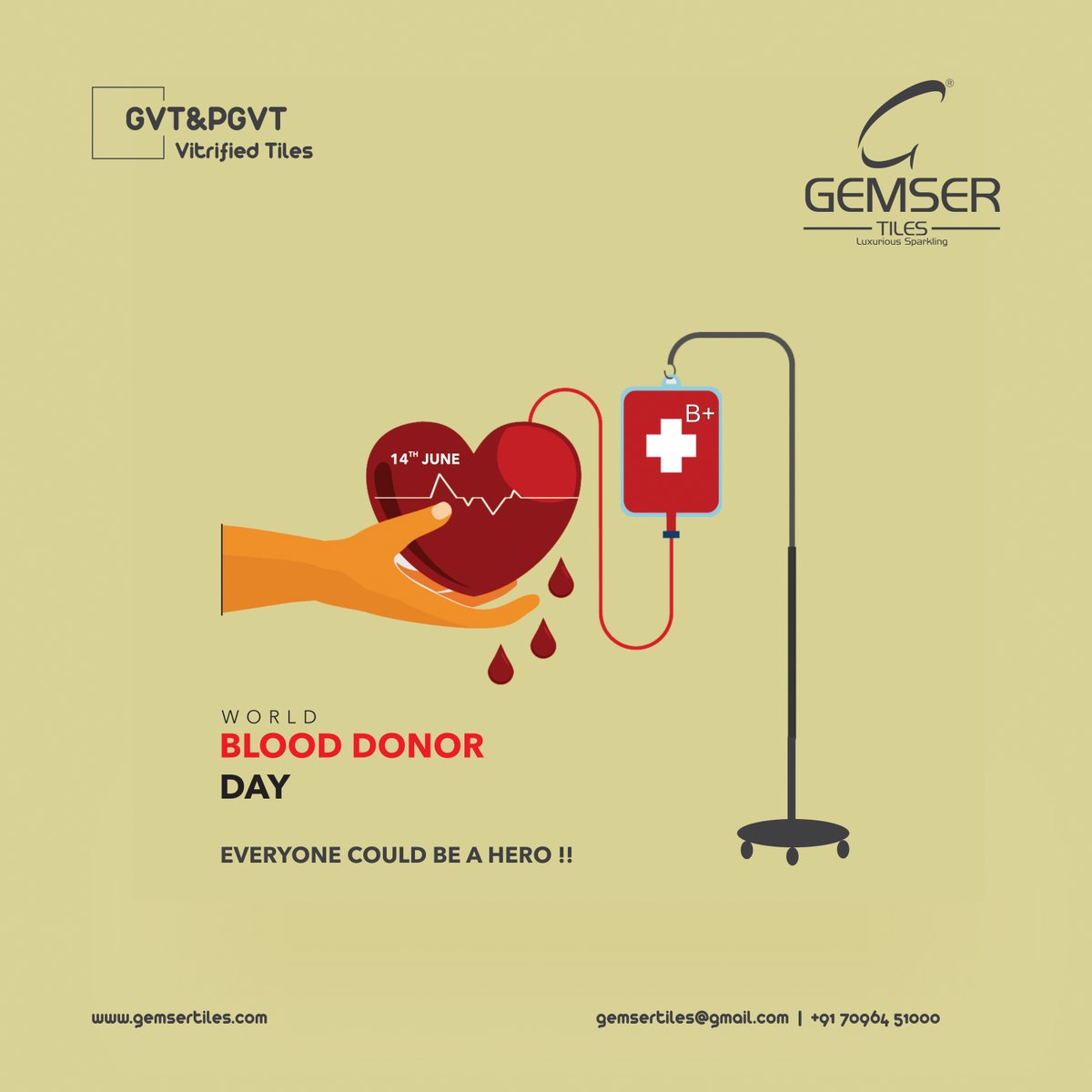 gemsertiles's tweet photo. Be a Hero, Be a Donor.
Happy World Blood Donor Day!
#gemsertiles #worldDonerday #BloodDonation #blooddonar
#GVTtiles #PGVTtiles #VitrifiedTiles #PorcelainTiles #ManufacturerofTiles #ExporterofTiles https://t.co/B6SssVDrC9