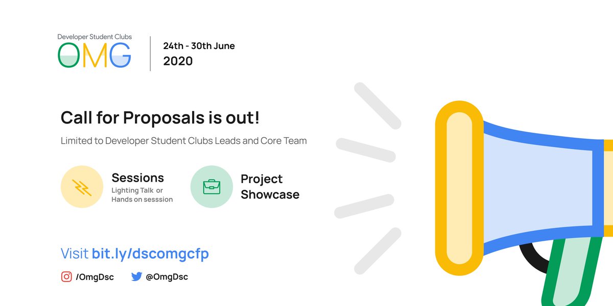 OmgDsc's tweet photo. Call for Proposals is open for Developer Student Clubs OMG, so why wait? Be the face to one of the biggest community driven events.

Currently limited to only Developer Student Clubs Leads and Core Team.

Visit https://t.co/dpupw4iNHU

#dscomg #DeveloperStudentClubs https://t.co/SizGbxQKvb
