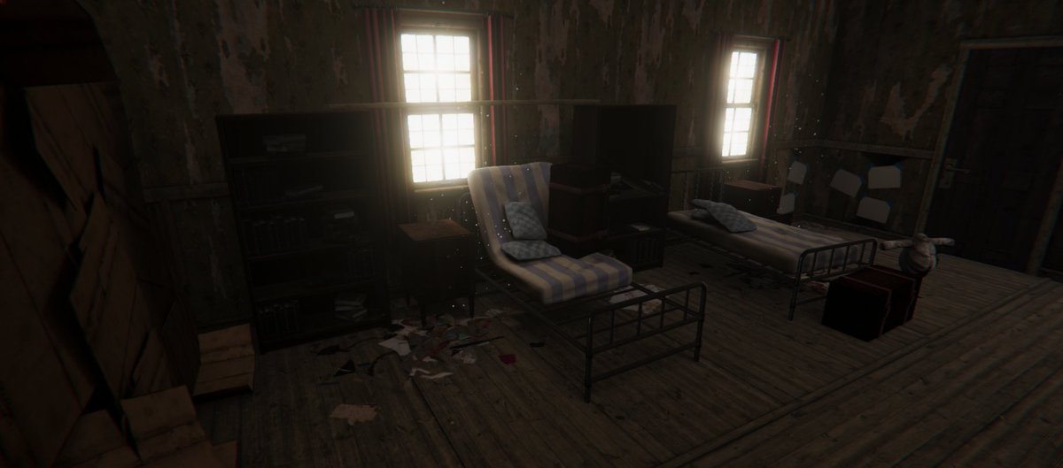 RagboyStudios's tweet photo. Slow but steady progress getting decals in, and getting the lighting looking right. #indiegame #indiedev #horrorgame #ragboy @unity3d @quixeltools https://t.co/VZGRhcAj4x
