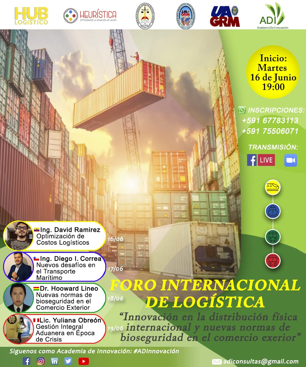 AdiBolivia's tweet photo. #FORO #INTERNACIONAL DE #LOGÍSTICA 🇪🇨🇧🇴🇨🇱🇵🇪
“Innovación en la Distribución Física Internacional y nuevas Normas de Bioseguridad en el comercio exterior” ✈️🚛🛳️🌎
📲 #Inscripciones
67783113
76606071
🗓️ #Inicio
martes 16 de Junio - Hora: 19:00
#Incripciones https://t.co/5DUuZjplhC https://t.co/oRbJVXVcWD