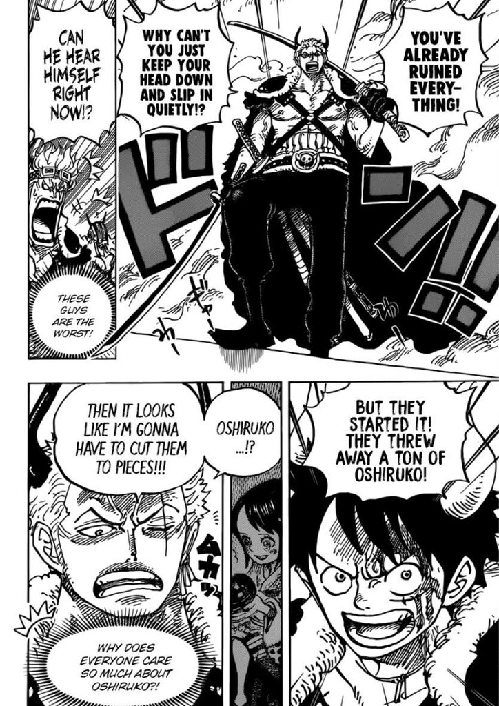 zoro and luffy being mad over soup bc of tama 