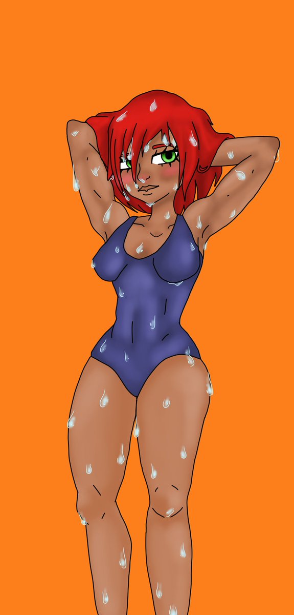 ASmolPerson's tweet image. I tried to draw a more realistic body. I think I went a bit too far on the water, but I LOVE the shading of the swimsuit and the arms. Also, drew on my phone, with my finger.