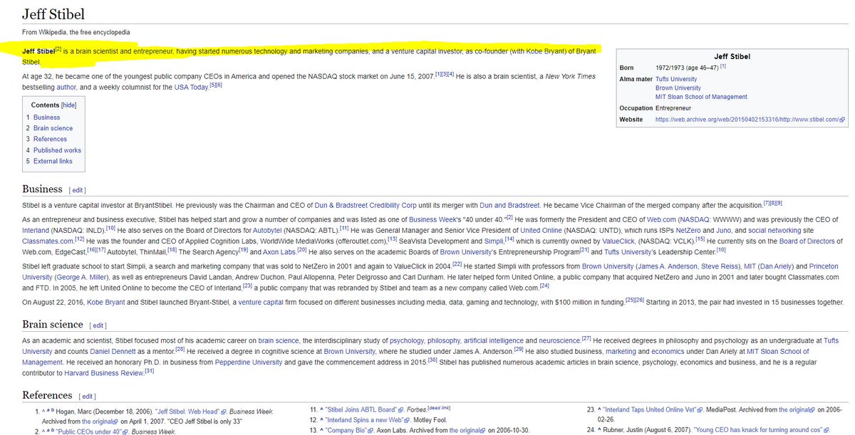 "Jeff Stibe is a brain scientist and entrepreneur, having started numerous technology and marketing companies, and a venture capital investor, as co-founder (with Kobe Bryant) of Bryant Stibel." https://en.wikipedia.org/wiki/Jeff_Stibel