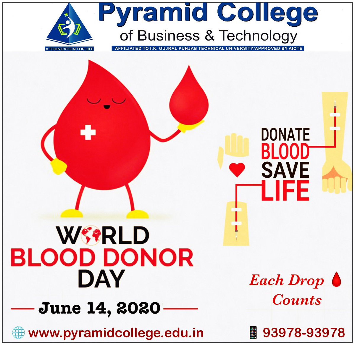 pyramidcollege's tweet photo. โBlood Donation Costs Nothing Much, But Helps A Lot To Save A Life!โ
Let's #unite for the #noble #cause of #donating #blood and saving #lives on this World Blood Donor Day.
#DonateBlood #SaveLives #ThinkPCBT #ThinkFuture
#WorldBloodDonorDay #June14 #BloodDonation #WeCareForYou https://t.co/eULU3k8iM3