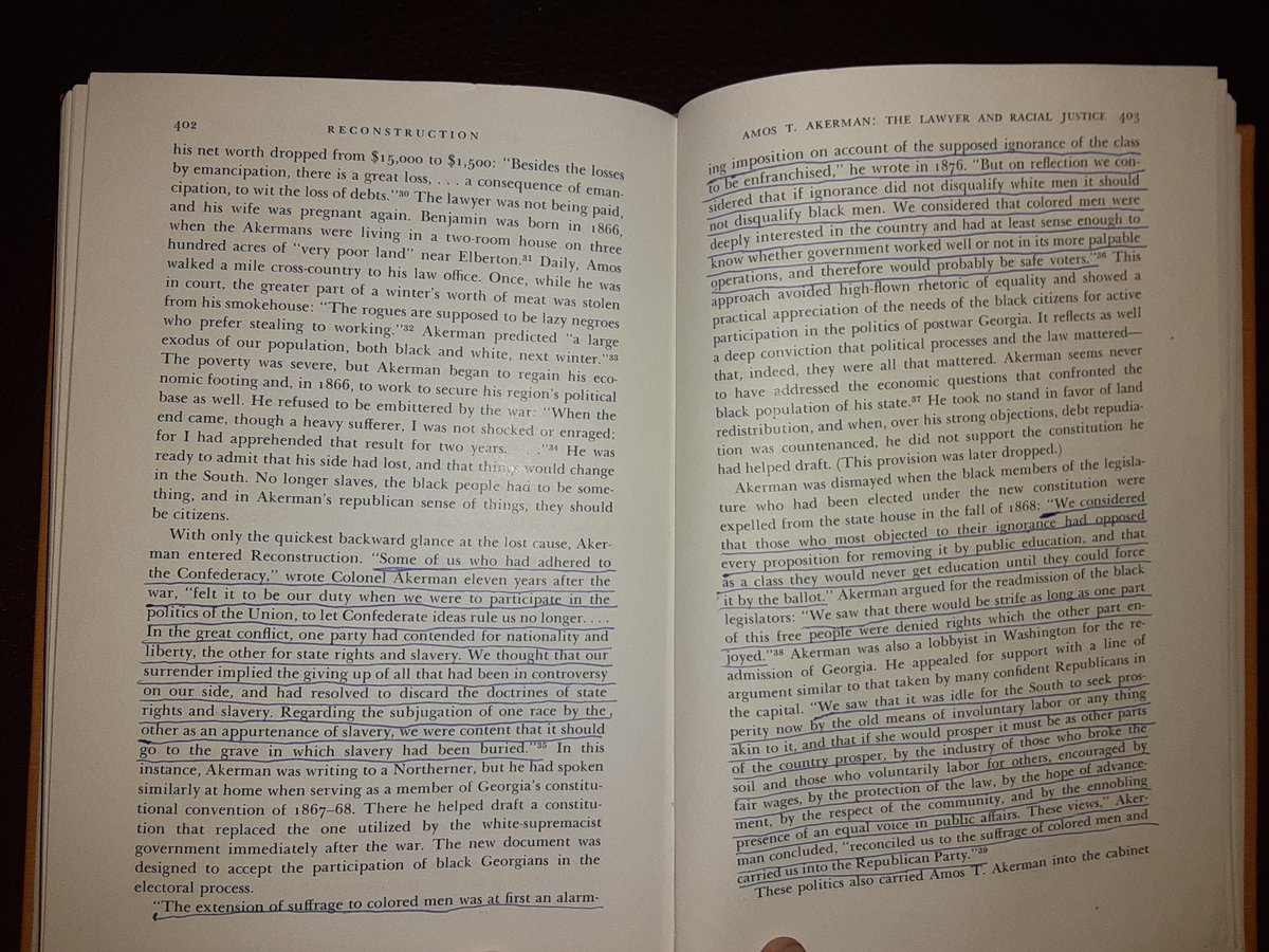 William McFeely's article "Amos T. Akerman: The Lawyer and Racial Justice" is the only thing approaching a biography of him we have, in a long out of print festschrift to C. Vann Woodward.Anyways, more Southerners should reflect on Akerman's words (underlined).