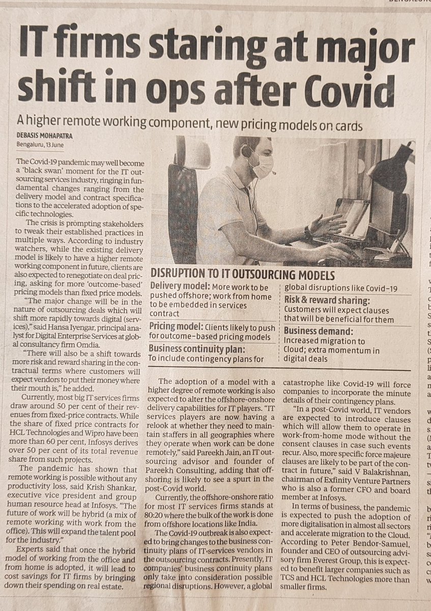 pareekhjain's tweet image. My PoV in Business Standard in change in operating model of IT service providers in post corona world.
#EIIRTrend #ITService #OperatingModel #PostCoronaWorld