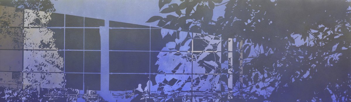 Galerie Tamenaga 大沢拓也 Endorfina 55 1 所謂日本画 膠彩画 の技法で描かれた作品である 本作品の図像は空港 新千歳 の窓などの直線的図像と梅の木など 自然植物のシルエットを透過レイヤーを重ねた様な表現で描かれている 幾何学的で