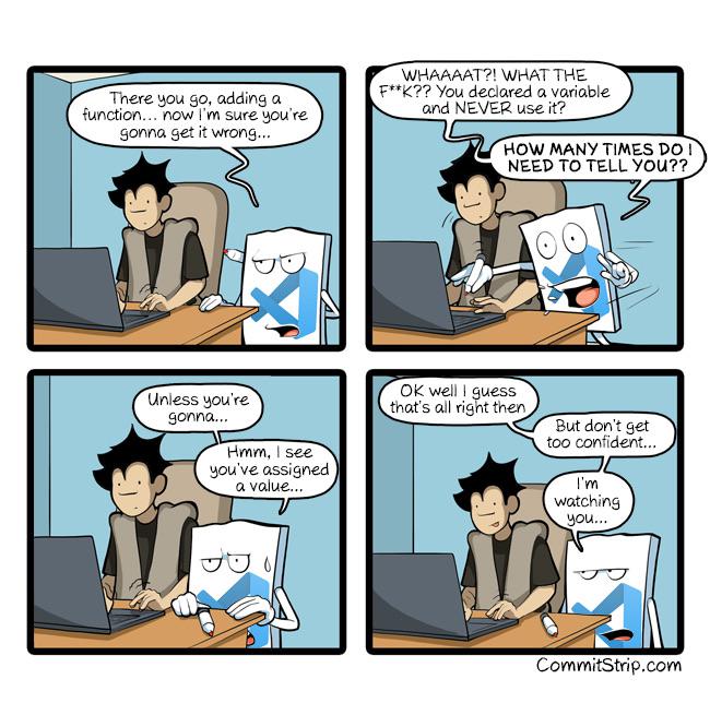 MrAhmadAwais's tweet photo. Developers who program with #VSCode know this well.

@VSCodePRO PC: CommitStrip https://t.co/elqhCXgl9y