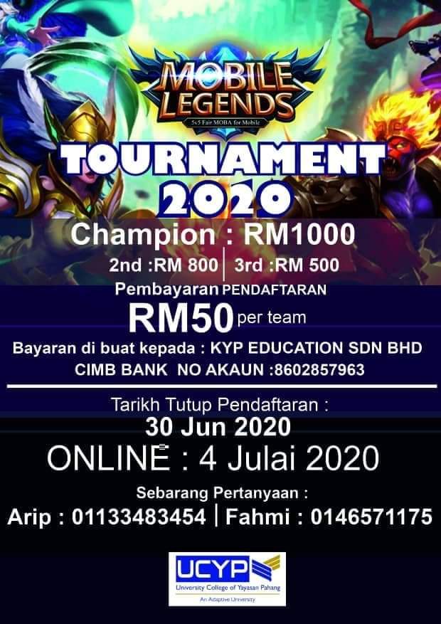 pahang_media's tweet photo. UCYP Mobile Legends 2020 tournament is back!
Register now! Tarikh tutup 30 JUN 2020.
Arip 011 3348 3454
Fahmi 014 657 1175
#UCYP
#adaptiveLearning
#advancingEducationalInnovatio https://t.co/VsaW9TI7bw