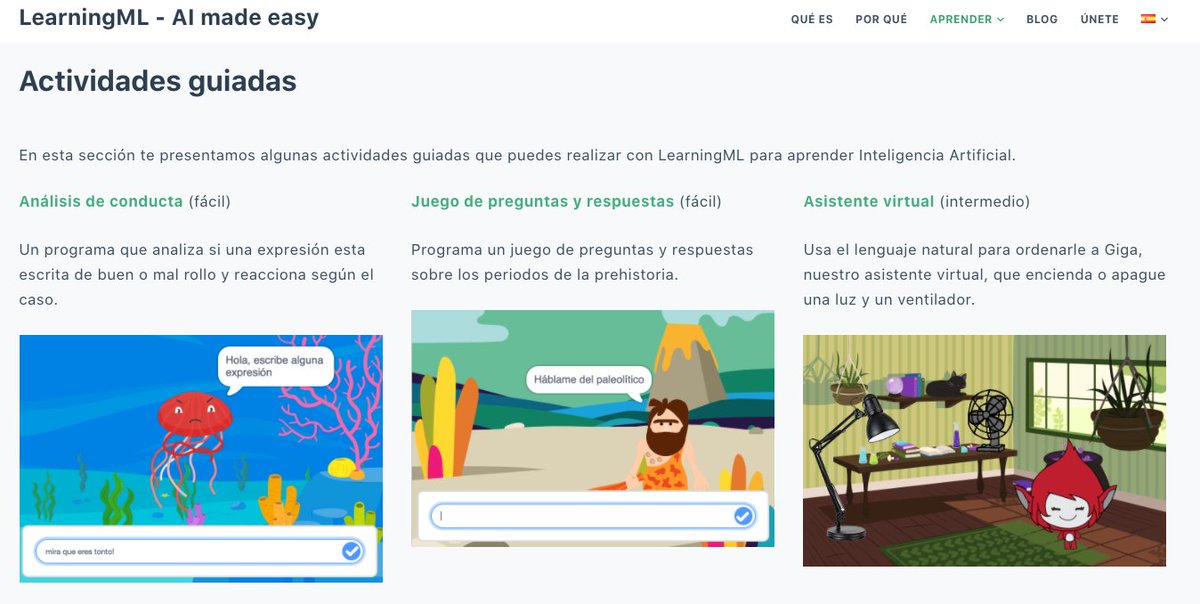 Abrimos web.learningml.org/actividades/, una sección de actividades guiadas con #LearningML para que te sea más fácil aprender #InteligenciaArtifical y #MachineLearning.